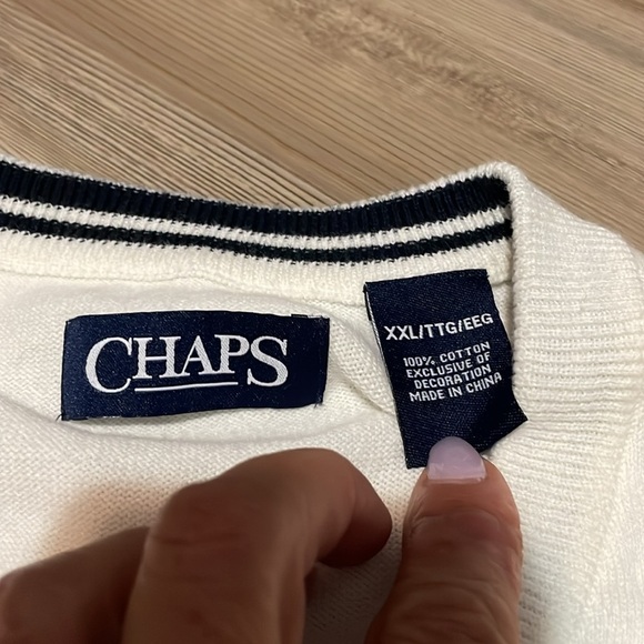 Chaps Cotton V-Neck Golf Vest Sweater Cream Mens XXL Classic Grand dad - Picture 3 of 11